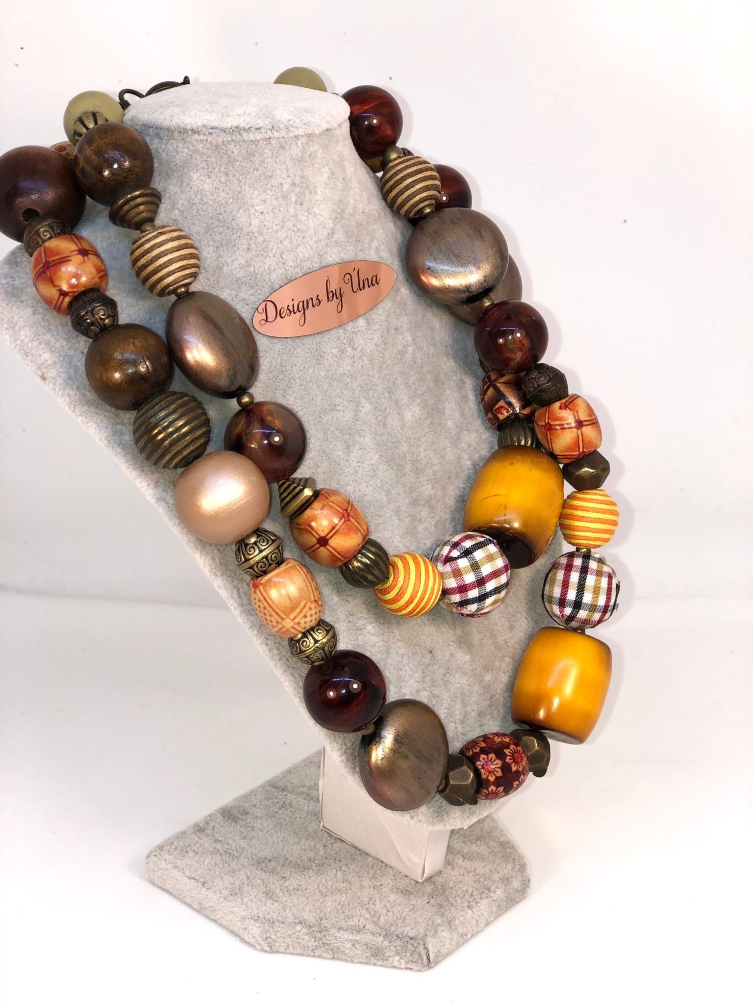 Ethnic Wooden Necklace with Copper Beads Handmade