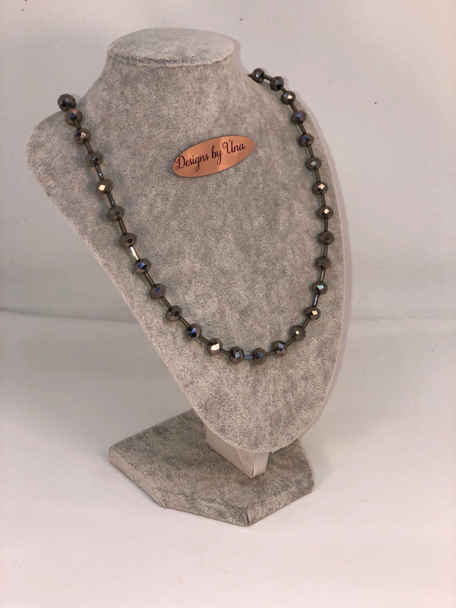 Elegant Pewter Coloured Crystal Necklace Handmade Made to Order