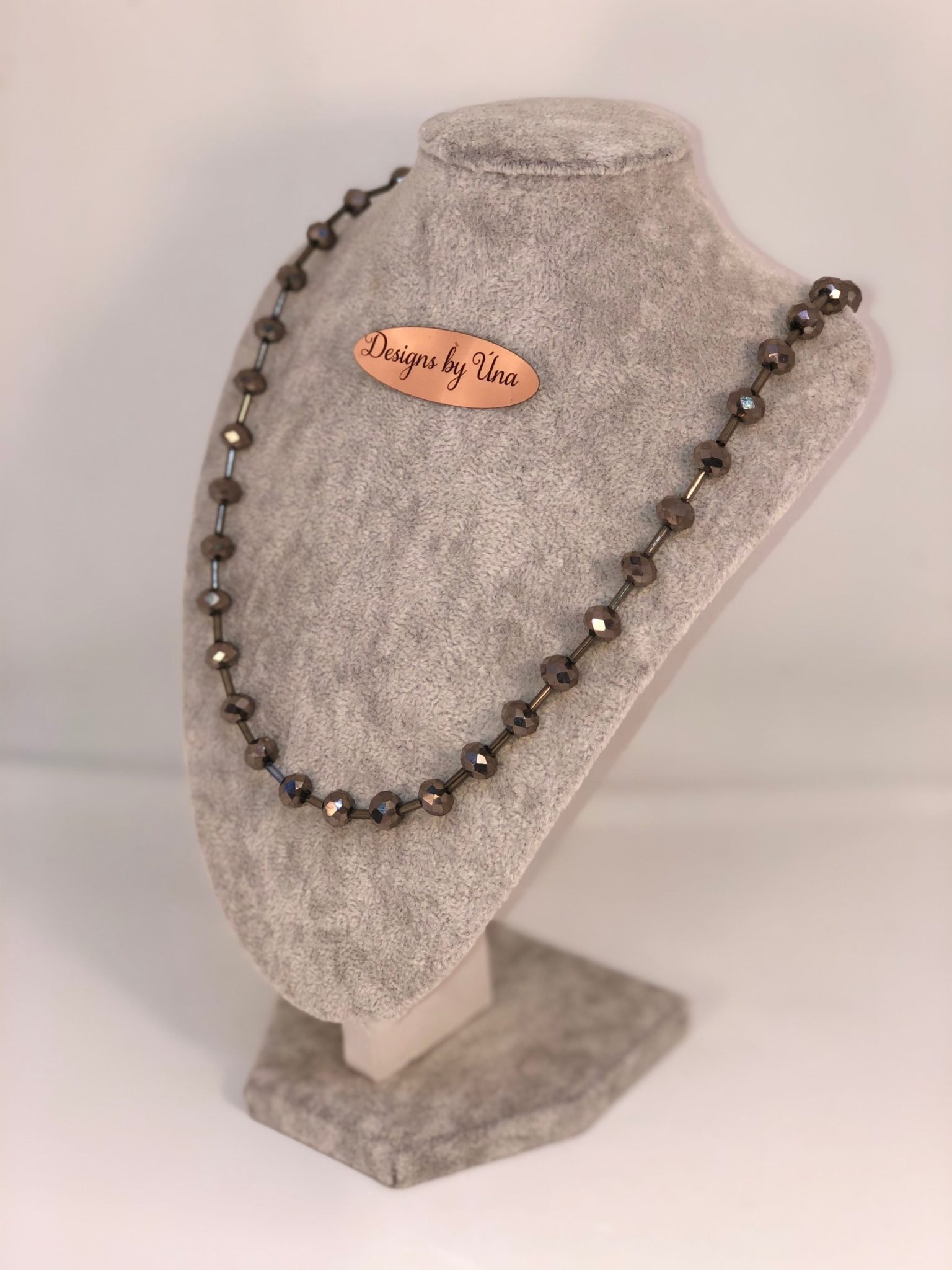 Elegant Pewter Coloured Crystal Necklace Handmade Made to Order - Image 2