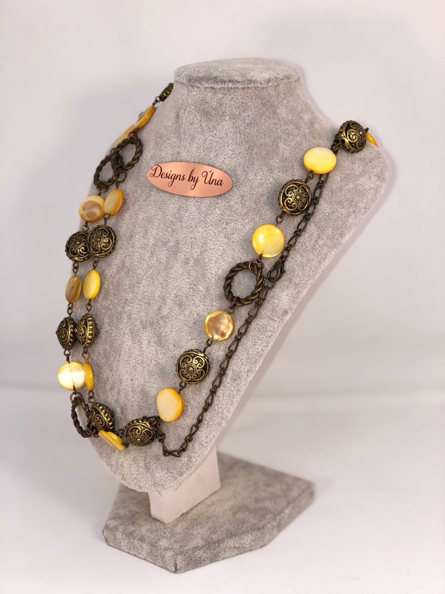 Tibetan Style Copper and Mustard Bead Necklace Handmade - Image 2