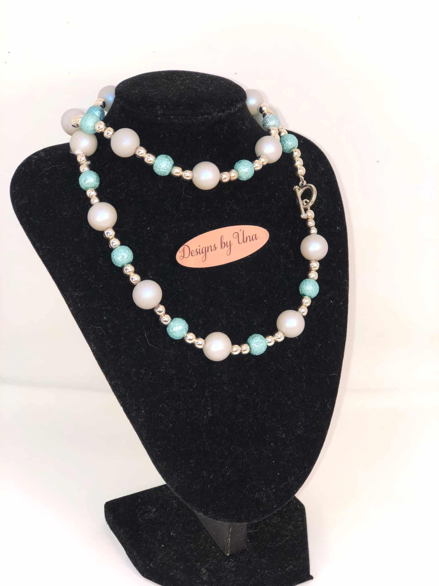 Grey, Silver and Aqua Necklace.