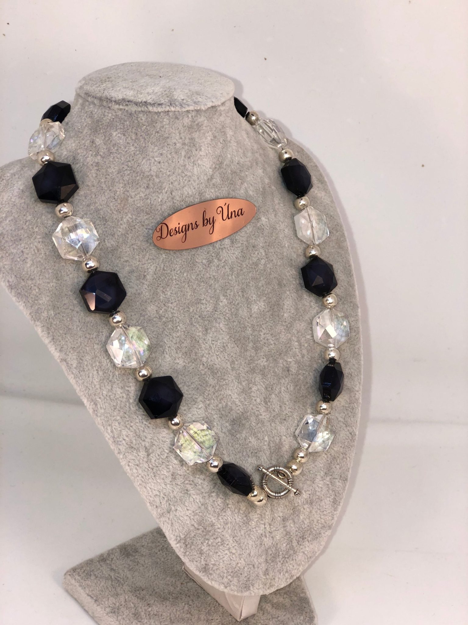 Dressy Elegant Necklace in Clear and Smokey Indigo Beads
