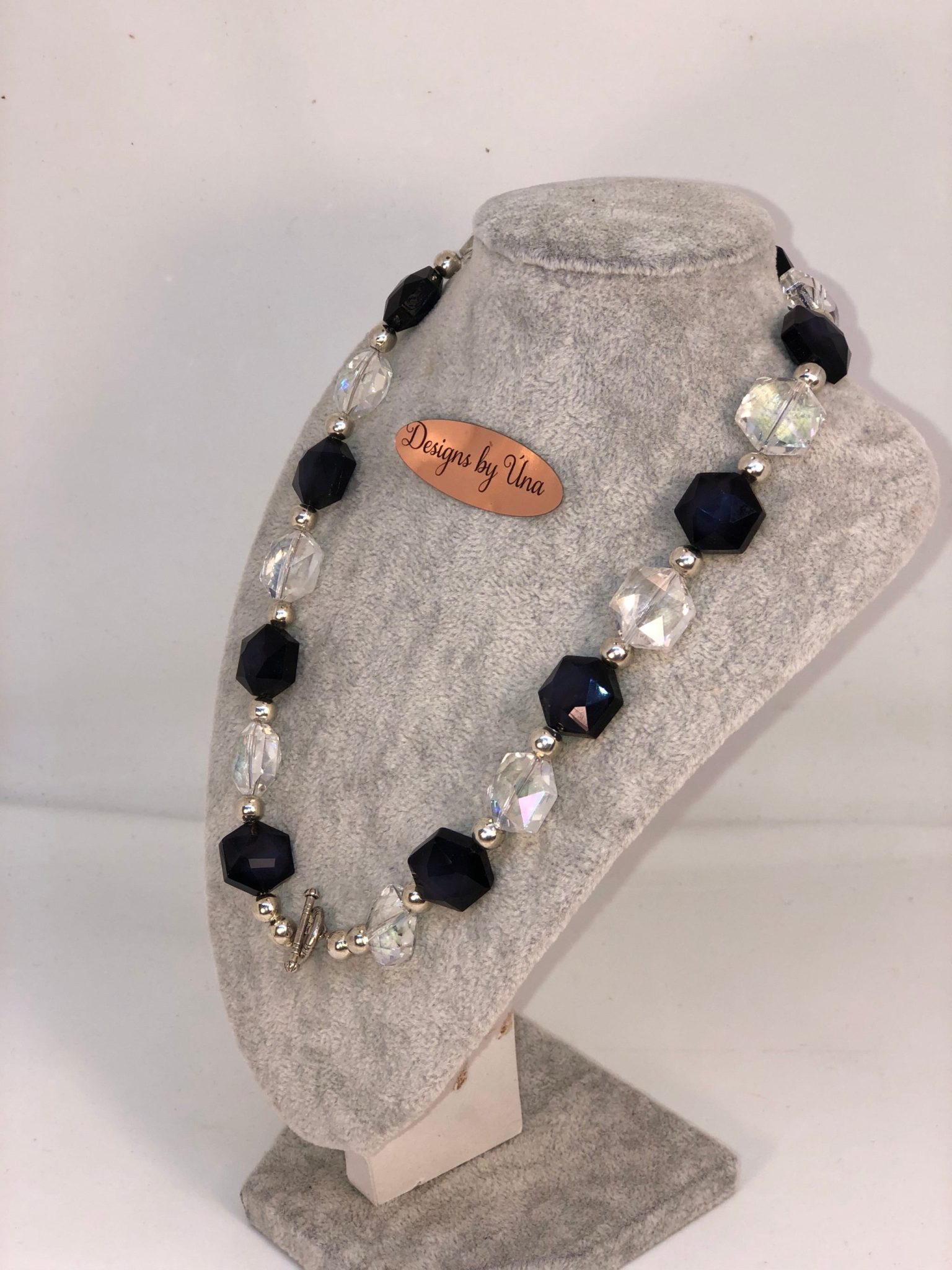 Dressy Elegant Necklace in Clear and Smokey Indigo Beads - Image 2