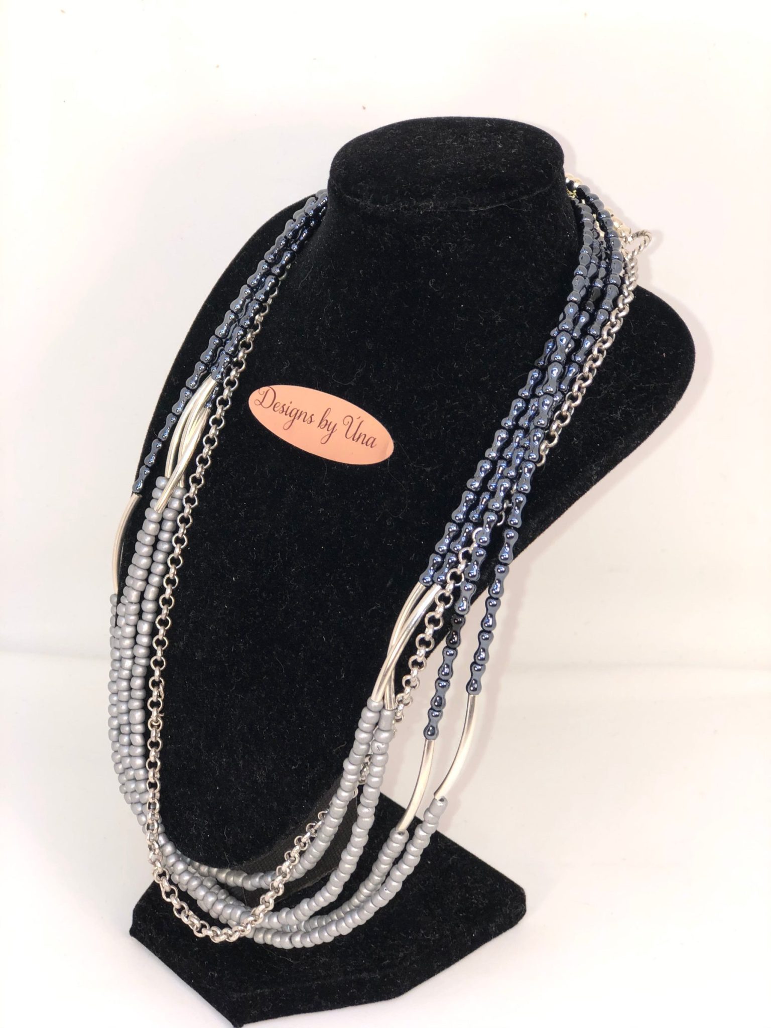Elegant 4 strand Pewter coloured Hematite and Grey Necklace. - Image 2