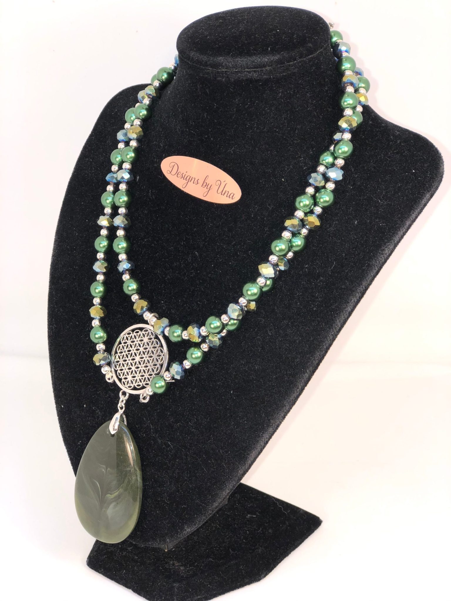 Elegant Dressy Pearl and Crystal Necklace with Pendant - Image 2