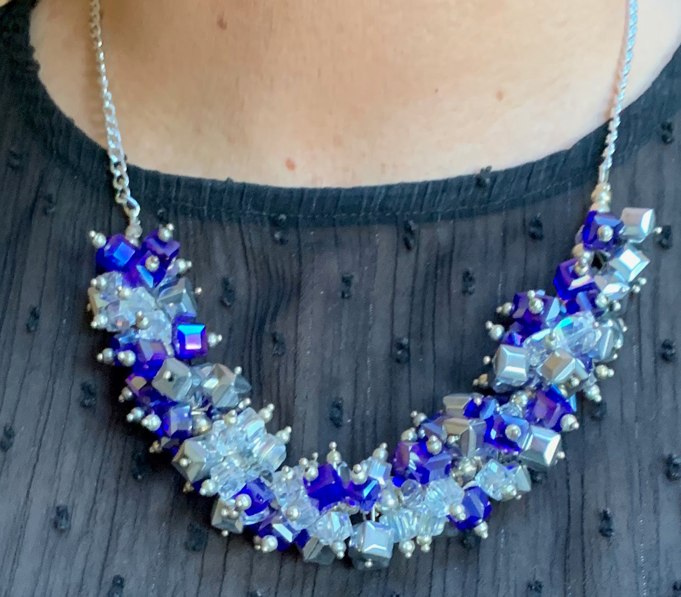 Royal Blue Square Cluster Necklace