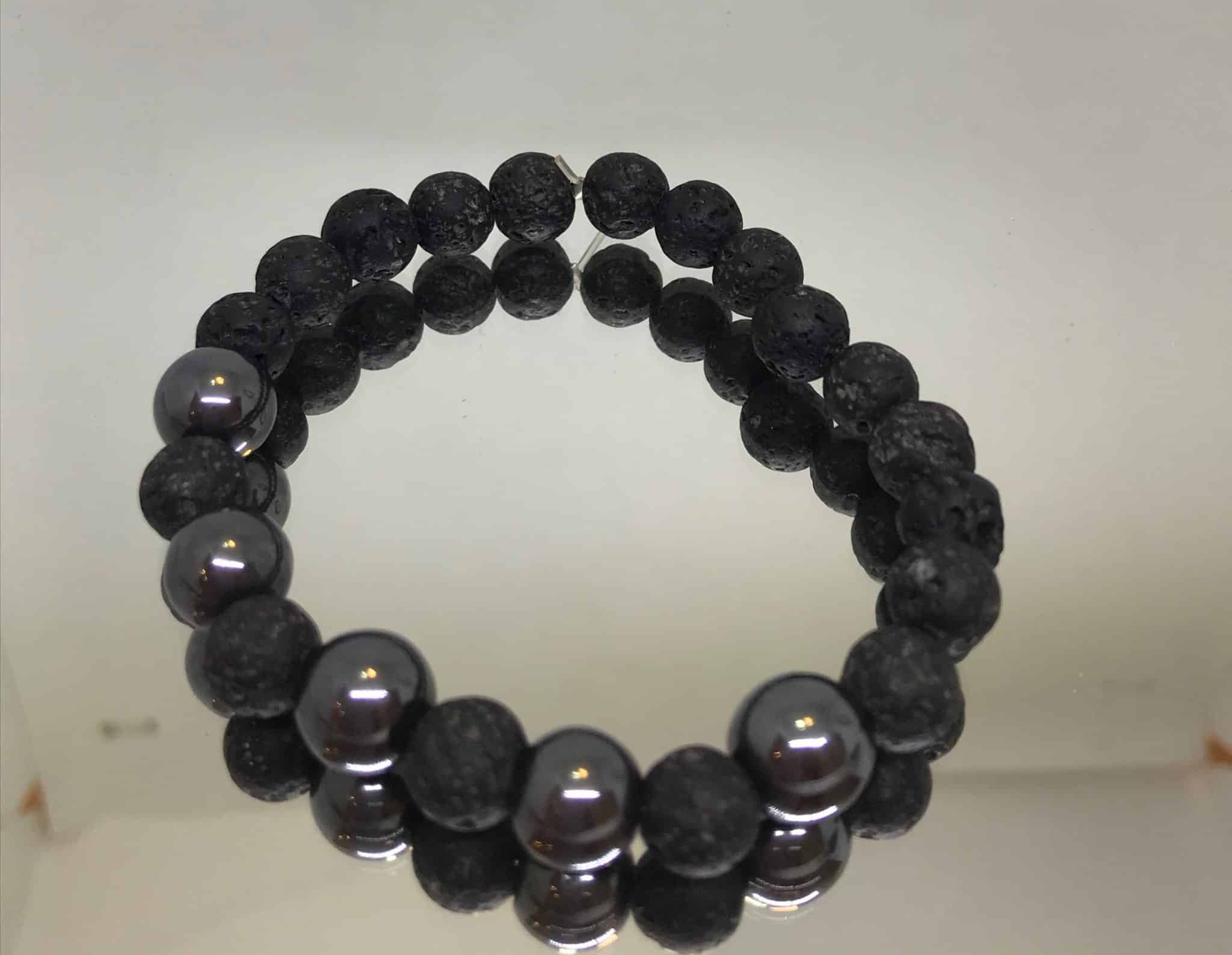 Men's black lava stone bracelet.