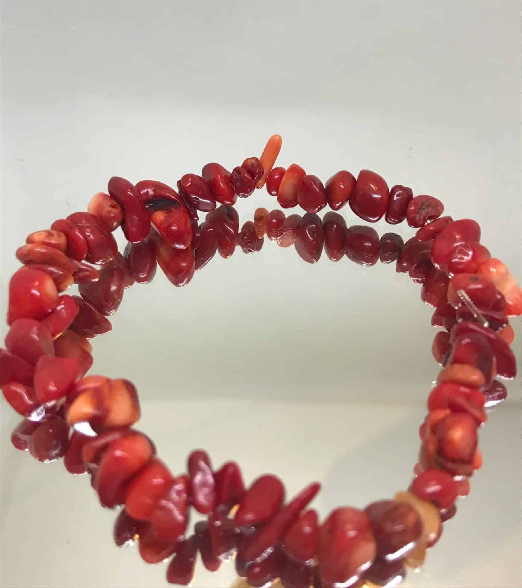 Coral chip bracelet.