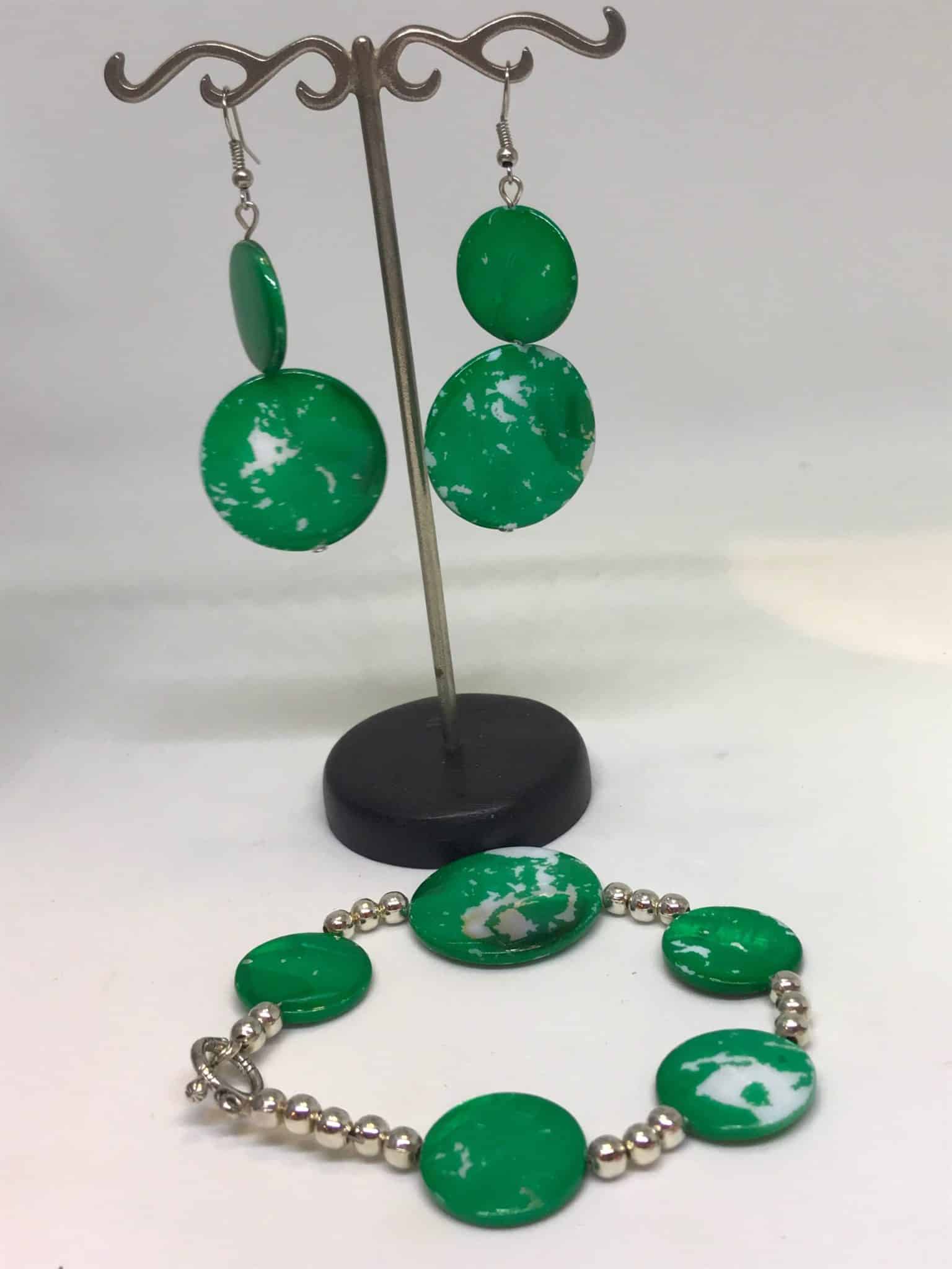 Green earrings & bracelet set.