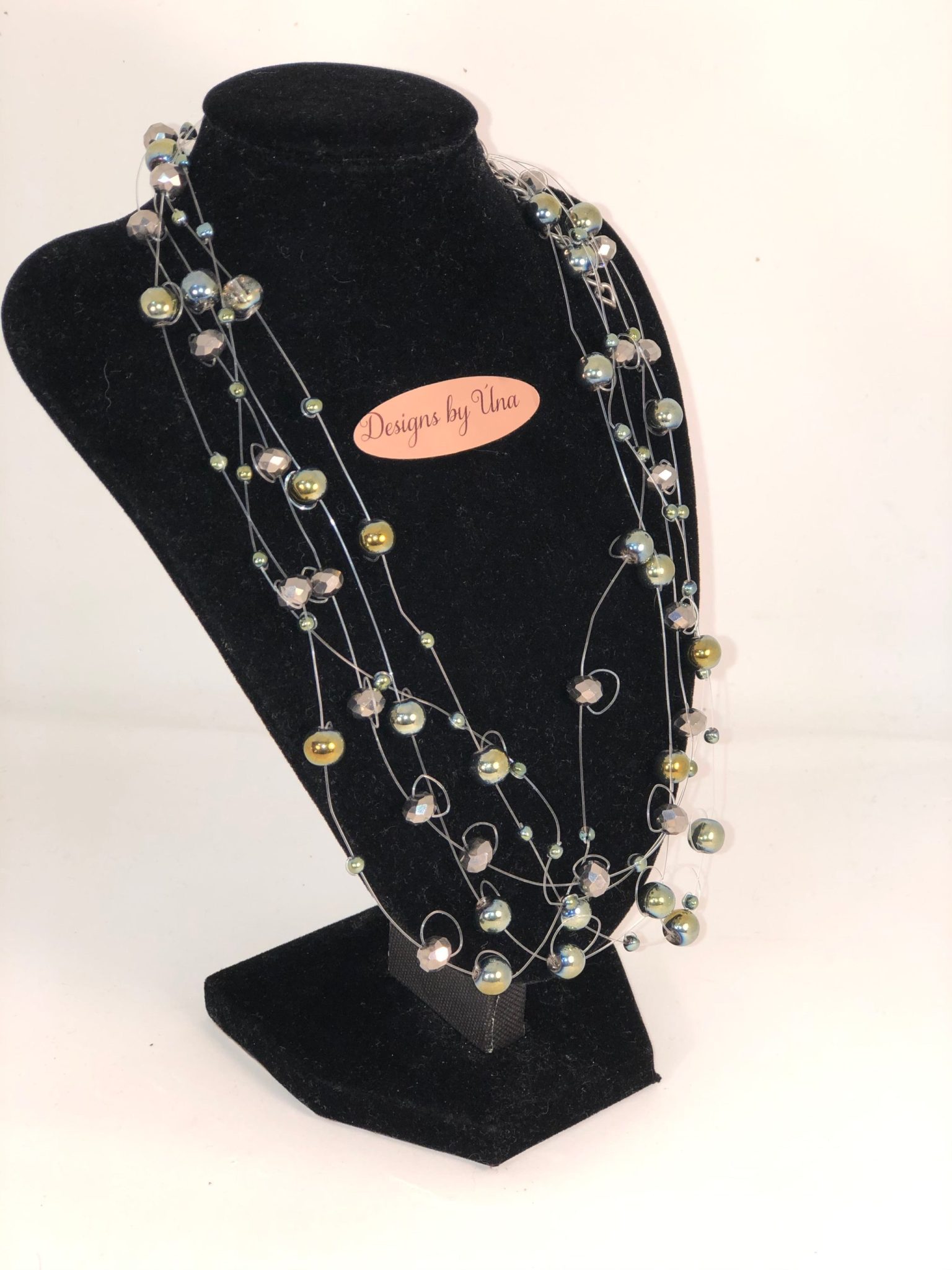 Stunning Floating Necklace 5 strands of Electroplated Beads