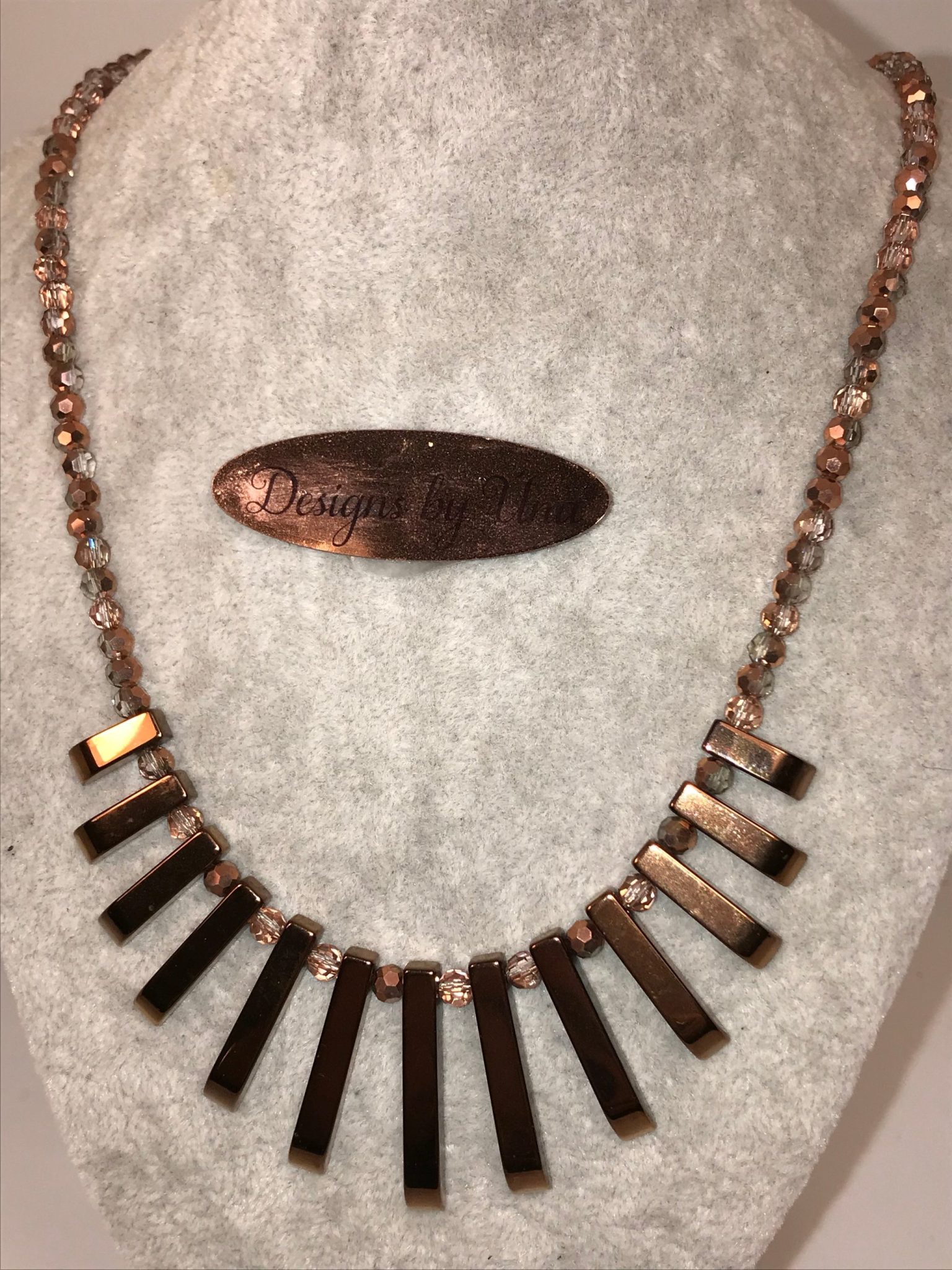 Copper Hematite & crystal necklace.